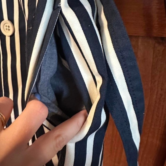 Express Navy Blue and White Striped Trench Coat Belted Size XS - Picture 5 of 6